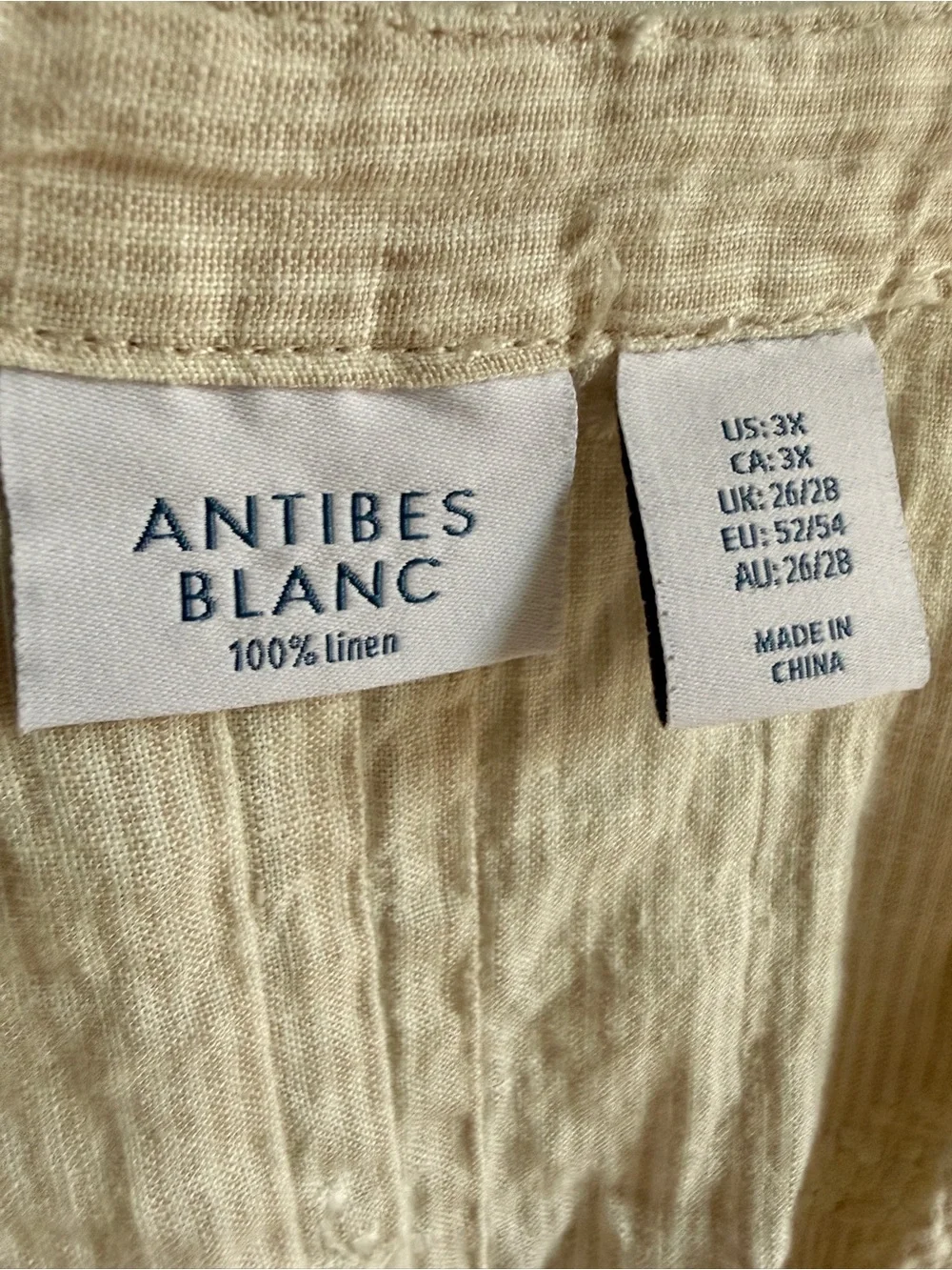 Antibes Blanc Cream Linen Embroidered Flare Sleeve Pintuck Tunic Plus Size 3X